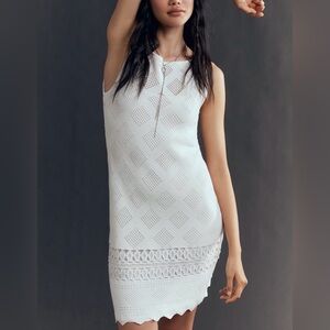 Anthropologie Sleeveless Crochet Boat-Neck Mini Shift Dress Small NWT